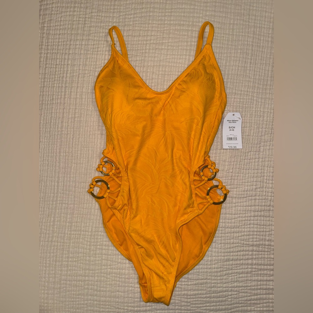 NTW Time and Tru Marigold Ring Cutout One Piece Swimsuit Size Small